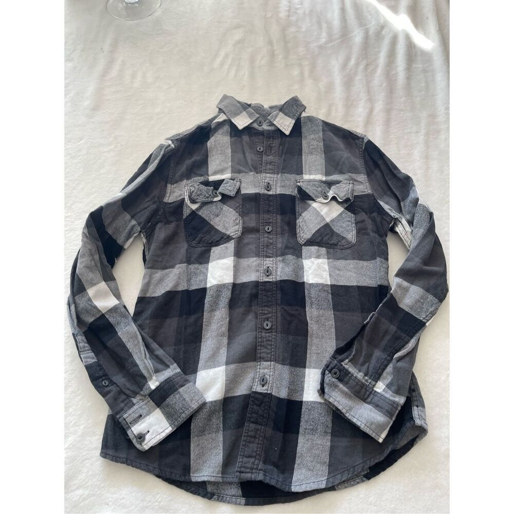 Men’s Mossimo black white and gray casual button-down flannel athletic fit size
